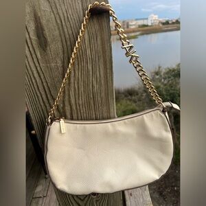 Anne Klein White Shoulder Bag with Gold Chain and Card Holder